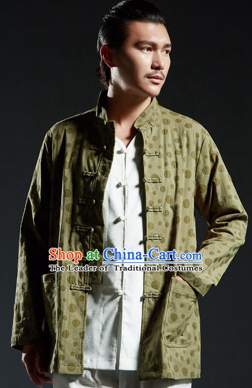 Chinese Kung Fu Martial Arts Gongfu Green Tang Suits Costume Wushu Tai Chi Clothing for Men