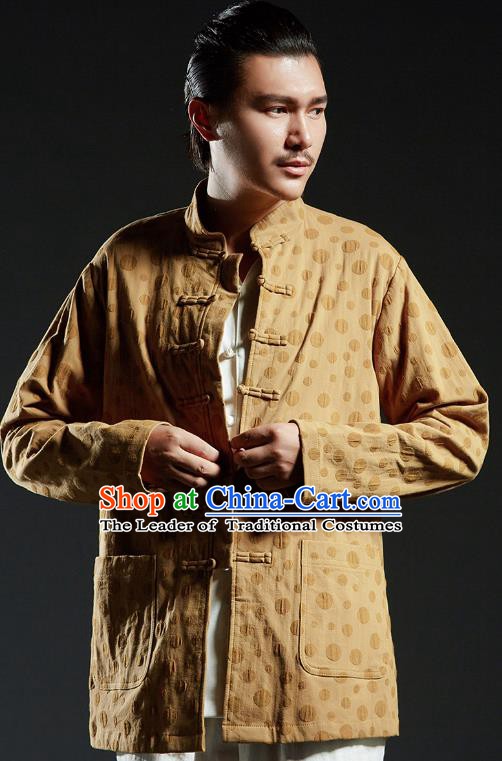 Chinese Kung Fu Martial Arts Gongfu Yellow Tang Suits Costume Wushu Tai Chi Clothing for Men