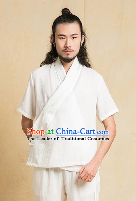 Chinese Kung Fu White Costume Tang Suits Martial Arts Gongfu Wushu Tai Chi Clothing for Men