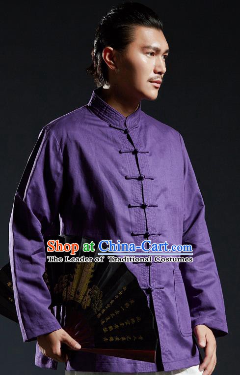 Chinese Kung Fu Shirts Martial Arts Purple Linen Jacket Gongfu Costume Wushu Tai Chi Clothing for Men