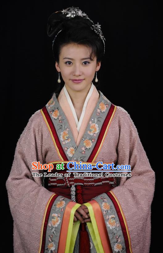 Traditional Chinese Ancient Warring States Period Palace Lady Zheng Dan Hanfu Red Dress Embroidered Replica Costume for Women