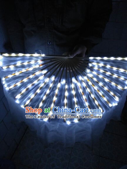 White Professional Stage Performance LED Dance Fans Dancing Fan Hands Props