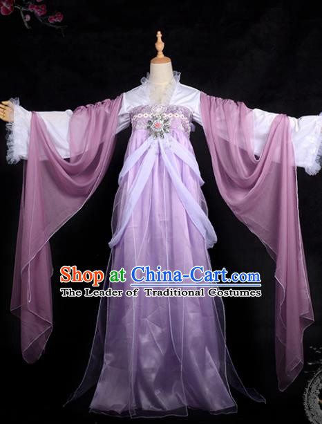 Chinese Ancient Palace Lady Ink Painting Costume Cosplay Swordswoman Purple Dress Hanfu Clothing for Women