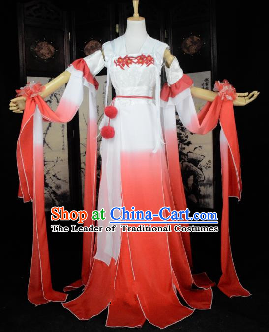Chinese Ancient Female Knight Costume Cosplay Princess Red Dress Hanfu Clothing for Women