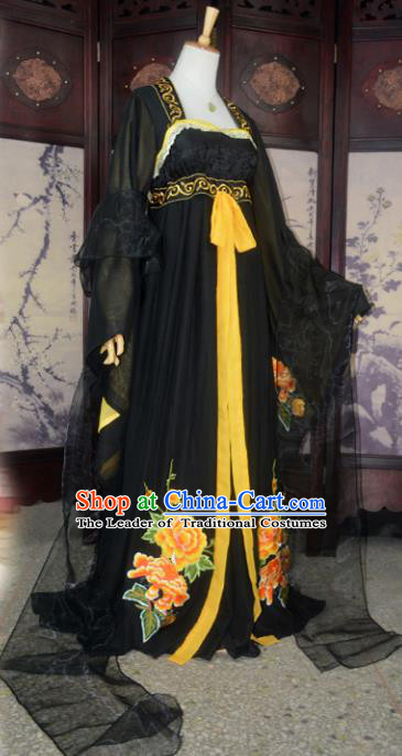 Chinese Ancient Palace Queen Costume Cosplay Princess Black Dress Hanfu Clothing for Women