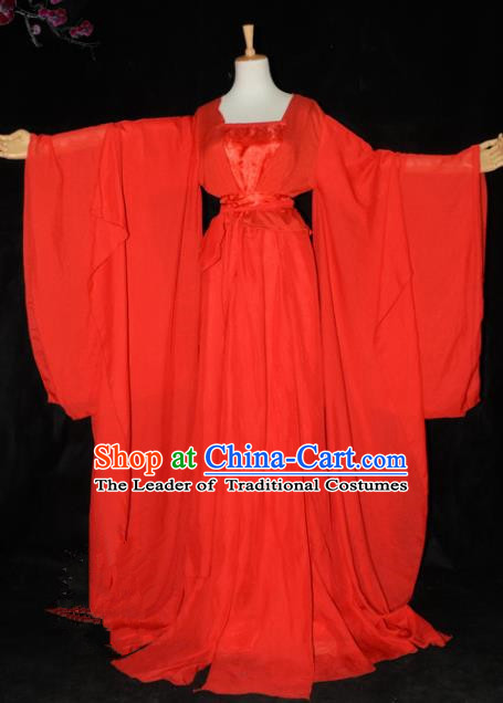 Chinese Ancient Fairy Young Lady Red Costume Cosplay Female Swordsman Little Dragon Maiden Dress Hanfu Clothing for Women