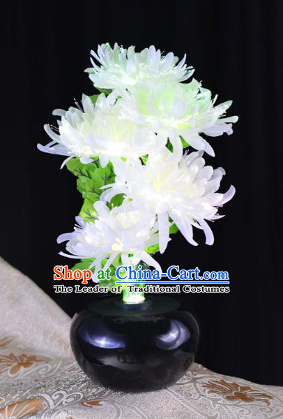 Traditional Handmade Chinese Bonsai Chrysanthemum Lanterns Electric Blue LED Lights Lamps Desk Lamp Decoration