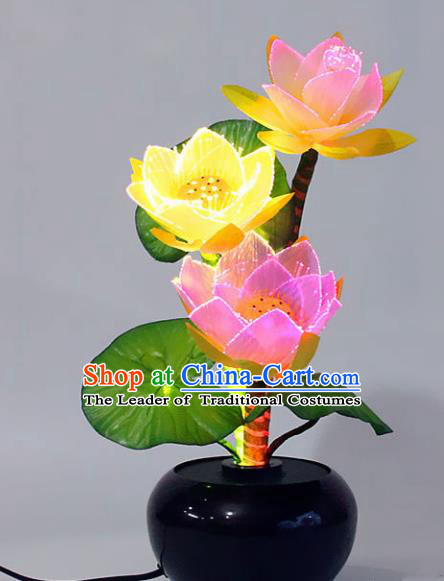 Traditional Handmade Chinese Lotus Lanterns Buddhist Prayer Room Electric LED Lights Lamps Desk Lamp Decoration