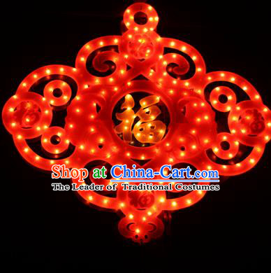 Traditional Handmade Chinese Knots Lanterns Spring Festival Electric Character Fortune LED Lights Lamps Hanging Lamp Decoration