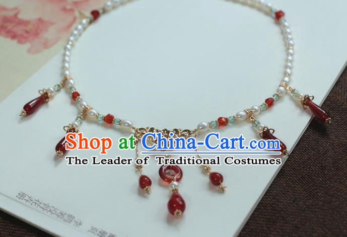 Traditional Chinese Ancient Handmade Hanfu Red Agate Necklace for Women