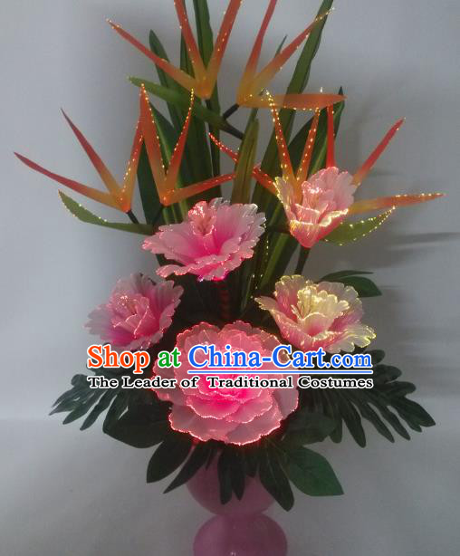 Traditional Handmade Chinese Peony Flowers Electric LED Lights Lamps Lamp Decoration