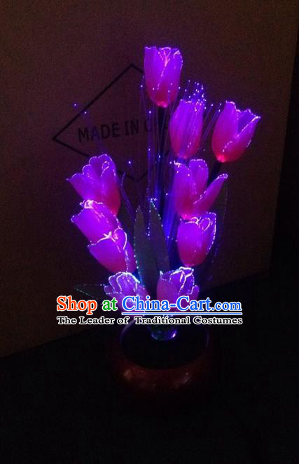 Traditional Handmade Chinese Purple Tulip Lanterns Electric LED Lights Lamps Desk Lamp Decoration