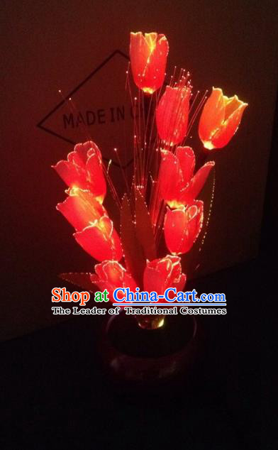 Traditional Handmade Chinese Red Tulip Lanterns Electric LED Lights Lamps Desk Lamp Decoration