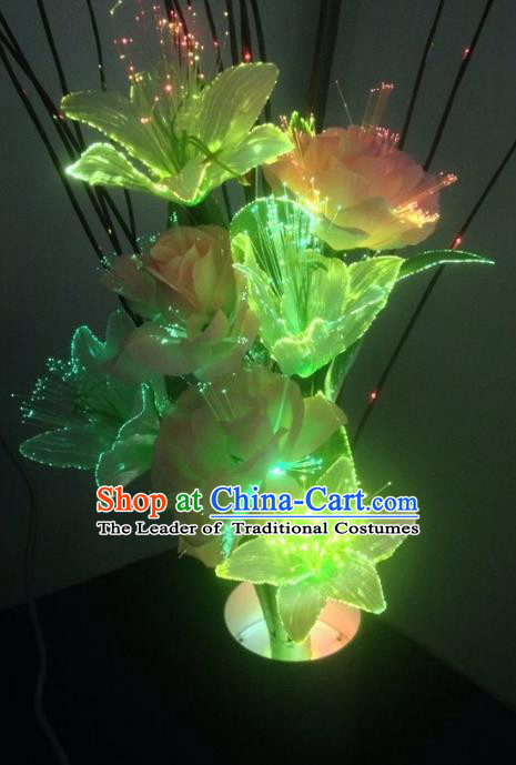 Traditional Handmade Chinese Green Lily Flower Lanterns Electric LED Lights Lamps Desk Lamp Decoration