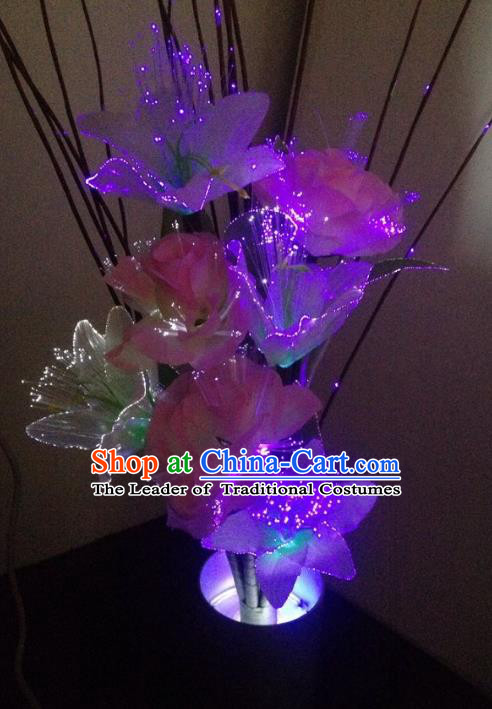Traditional Handmade Chinese Purple Lily Flower Lanterns Electric LED Lights Lamps Desk Lamp Decoration