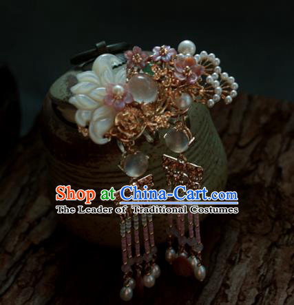 Traditional Chinese Ancient Hair Claws Hair Accessories Handmade Hanfu Shell Lotus Hairpins for Women