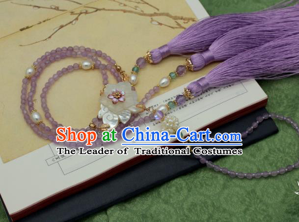 Traditional Chinese Ancient Handmade Necklace Hanfu Purple Beads Tassel Necklets for Women