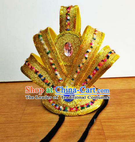 Chinese Traditional Classical Dance Golden Hairdo Crown Hair Accessories Folk Dance Yangko Headwear for Men