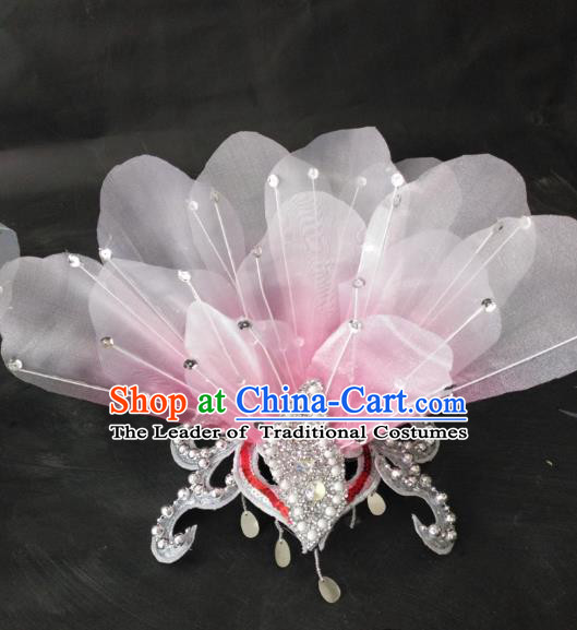 Chinese Traditional Classical Dance Hair Accessories Folk Dance Yangko Pink Flowers Headwear for Women