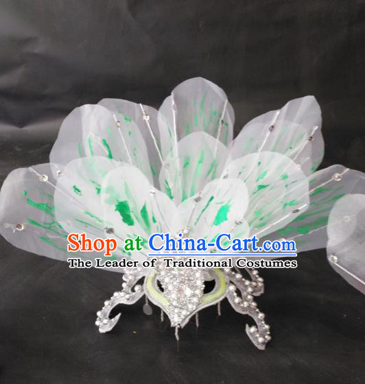 Chinese Traditional Classical Dance Hair Accessories Folk Dance Yangko Green Flowers Headwear for Women