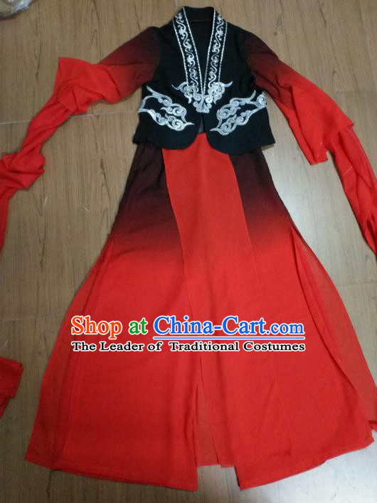 Traditional Chinese Classical Dance Costume, China Folk Dance Yanko Water Sleeve Red Clothing for Women
