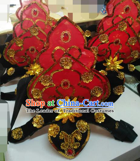 Chinese Classical Dance Red Hair Accessories Traditional Dunhuang Flying Apsaras Folk Dance Headwear for Women