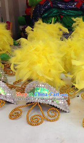 Chinese Classical Dance Hair Accessories Traditional Folk Dance Yanko Dance Yellow Feather Headwear for Women