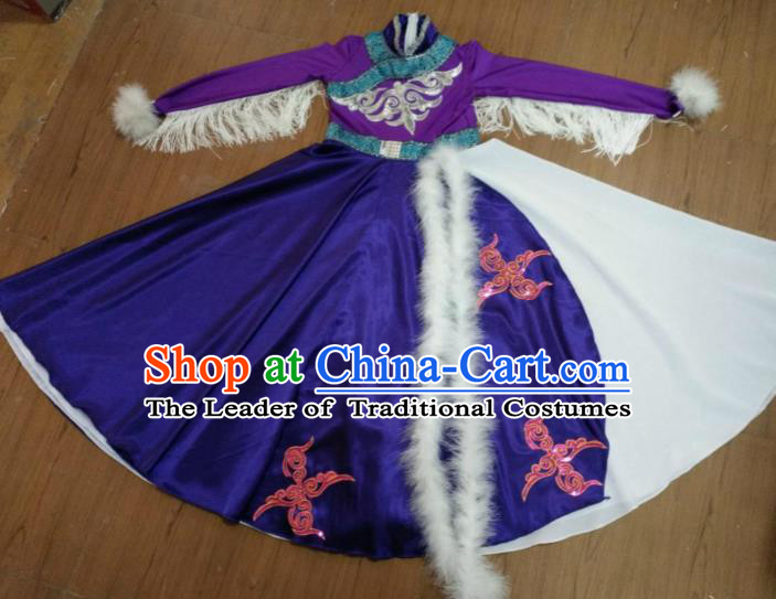 Traditional Chinese Mongolian Nationality Dance Costume, Folk Dance Yanko Swan Goose Dance Dress for Women