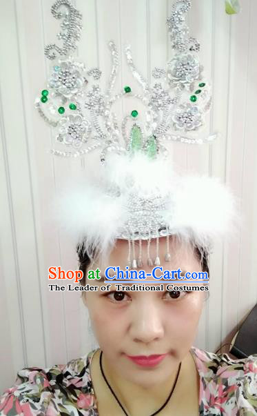 Chinese Mongolian Nationality Dance Feather Hair Accessories Traditional Folk Dance Yanko Dance Headwear for Women