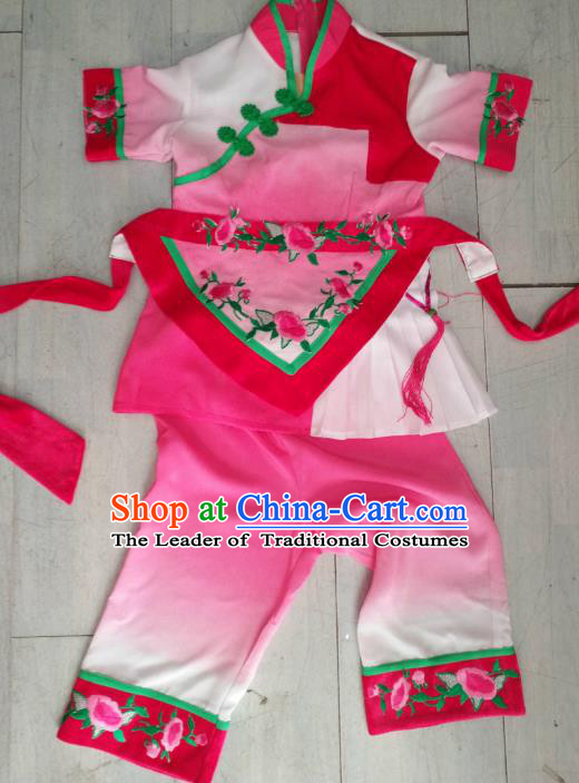 Traditional Chinese Classical Dance Costume, China Folk Dance Yanko Pink Clothing for Kids