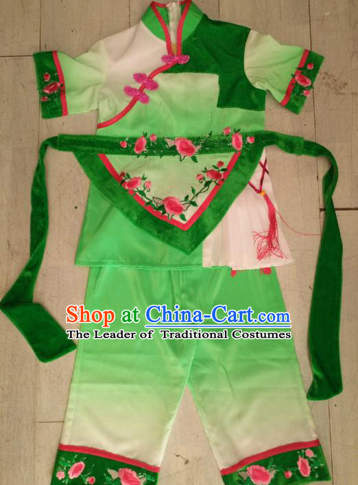 Traditional Chinese Classical Dance Costume, China Folk Dance Yanko Green Clothing for Kids