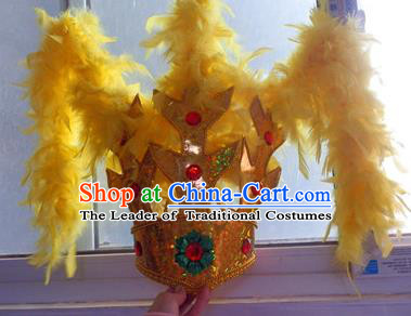 Traditional Samba Dance Hair Accessories Brazilian Carnival Yellow Feather Headdress Headwear for Women