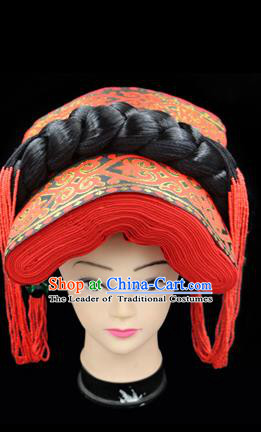 Chinese Traditional Yi Nationality Hair Accessories Yi Ethnic Minority Red Hats Headwear for Women