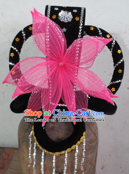 Chinese Traditional Beijing Opera Hair Accessories Classical Dance Pink Lotus Headwear for Women