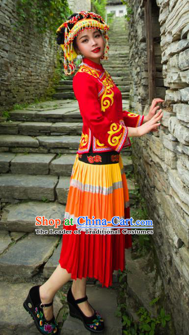 Traditional Chinese Miao Nationality Dance Clothing Hmong Ethnic Minority Costumes and Headwear