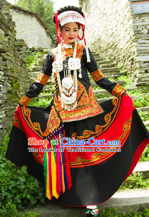 Traditional Chinese Miao Nationality Dance Clothing Hmong Ethnic Minority Costumes and Headwear