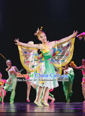 Traditional Chinese Folk Dance Costume, Children Classical Dance Butterfly Dress Clothing for Kids