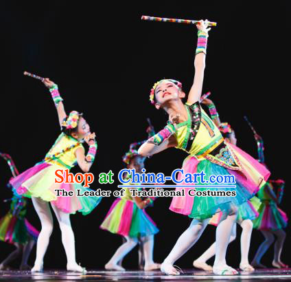 Traditional Chinese Folk Dance Costume, Children Classical Dance Dress Clothing for Kids