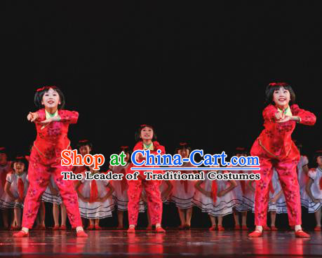 Traditional Chinese New Year Folk Dance Costume, Children Classical Dance Yangge Dress Clothing for Kids