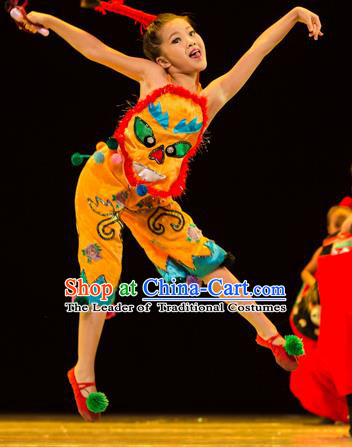 Traditional Chinese Yangko Folk Dance Costume, Children Classical Dance Yangge Clothing for Kids