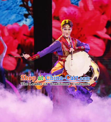 Traditional Chinese Folk Dance Embroidered Costume, China Ethnic Minority Dance Clothing for Men