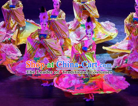 Traditional Chinese Classical Dance Costume, Folk Dance Peony Dance Clothing for Women