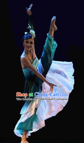 Traditional Chinese Classical Dance Costume, Folk Dance Umbrella Dance Green Dress Clothing for Women