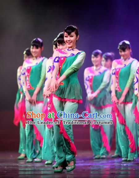 Traditional Chinese Classical Dance Costume, China Folk Dance Yangko Umbrella Dance Dress Clothing for Women