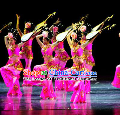 Traditional Chinese Classical Dance Dunhuang Flying Apsaras Costume, China Folk Dance Stage Performance Dance Dress Clothing for Women