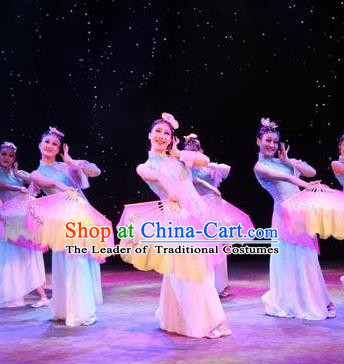 Traditional Chinese Folk Dance Classical Dance Costume, China Stage Performance Fan Dance Dress Clothing for Women
