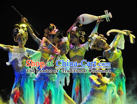 Chinese Traditional Folk Dance Stage Performance Costume, China Classical Dance Dress Ancient Clothing for Women