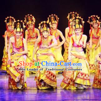 Chinese Traditional Folk Dance Stage Performance Costume, China Classical Dance Ethnic Minority Clothing for Women