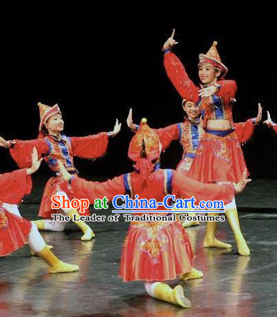 Chinese Traditional Folk Dance Costume Classical Dance Mongolian Dress, China Mongol Nationality Stage Performance Clothing for Women