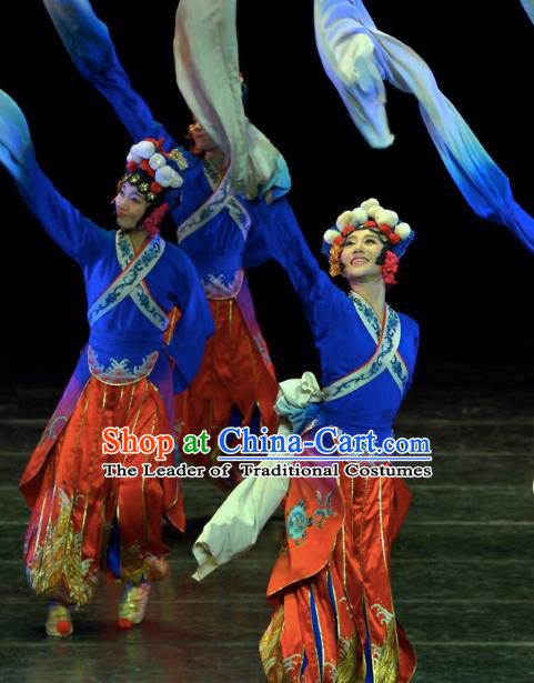 Chinese Traditional Folk Dance Costume Classical Dance Water Sleeve Dress, China Stage Performance Clothing for Women